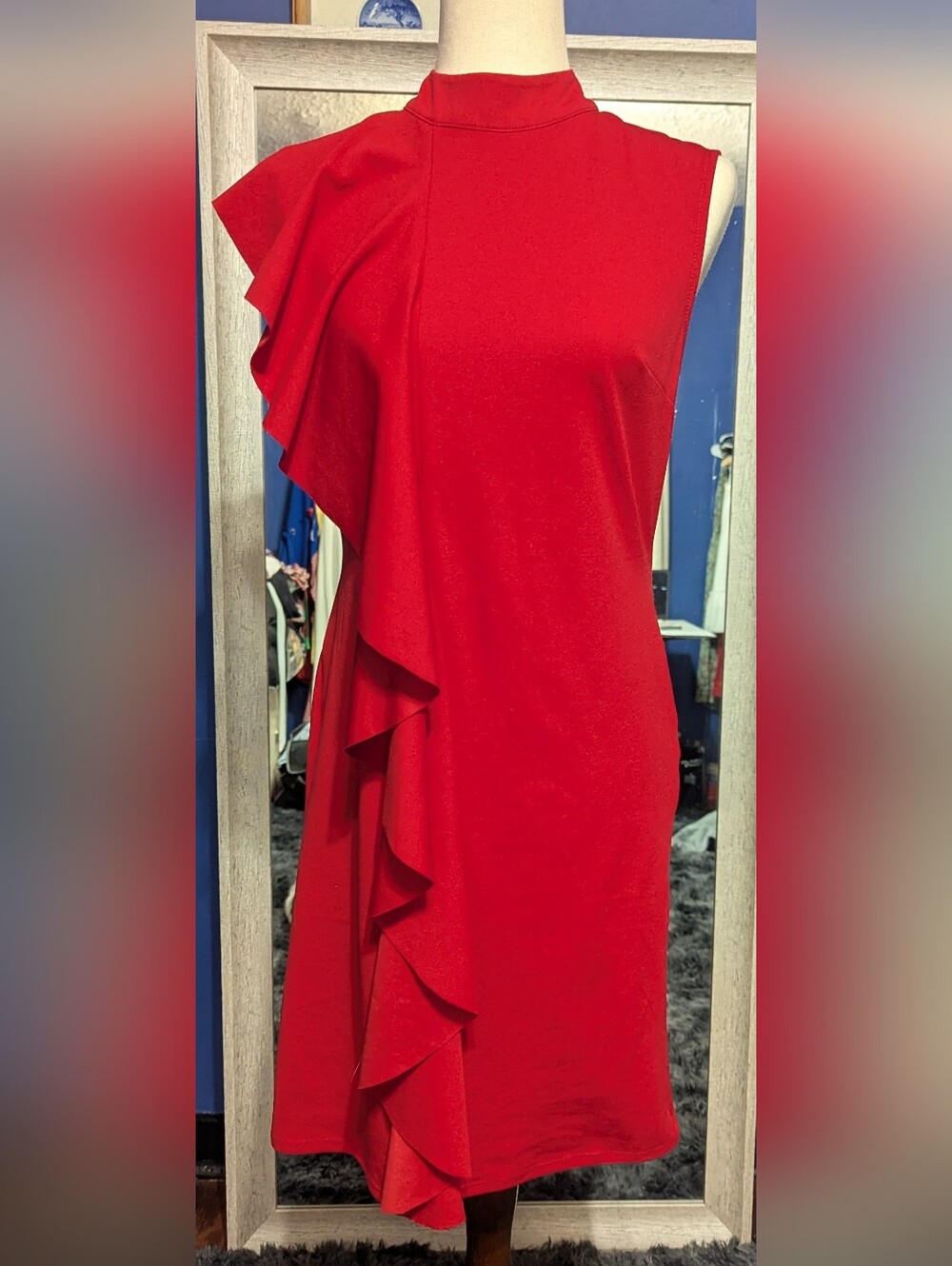 Asymmetrical Red Ruffle One-Shoulder Dress